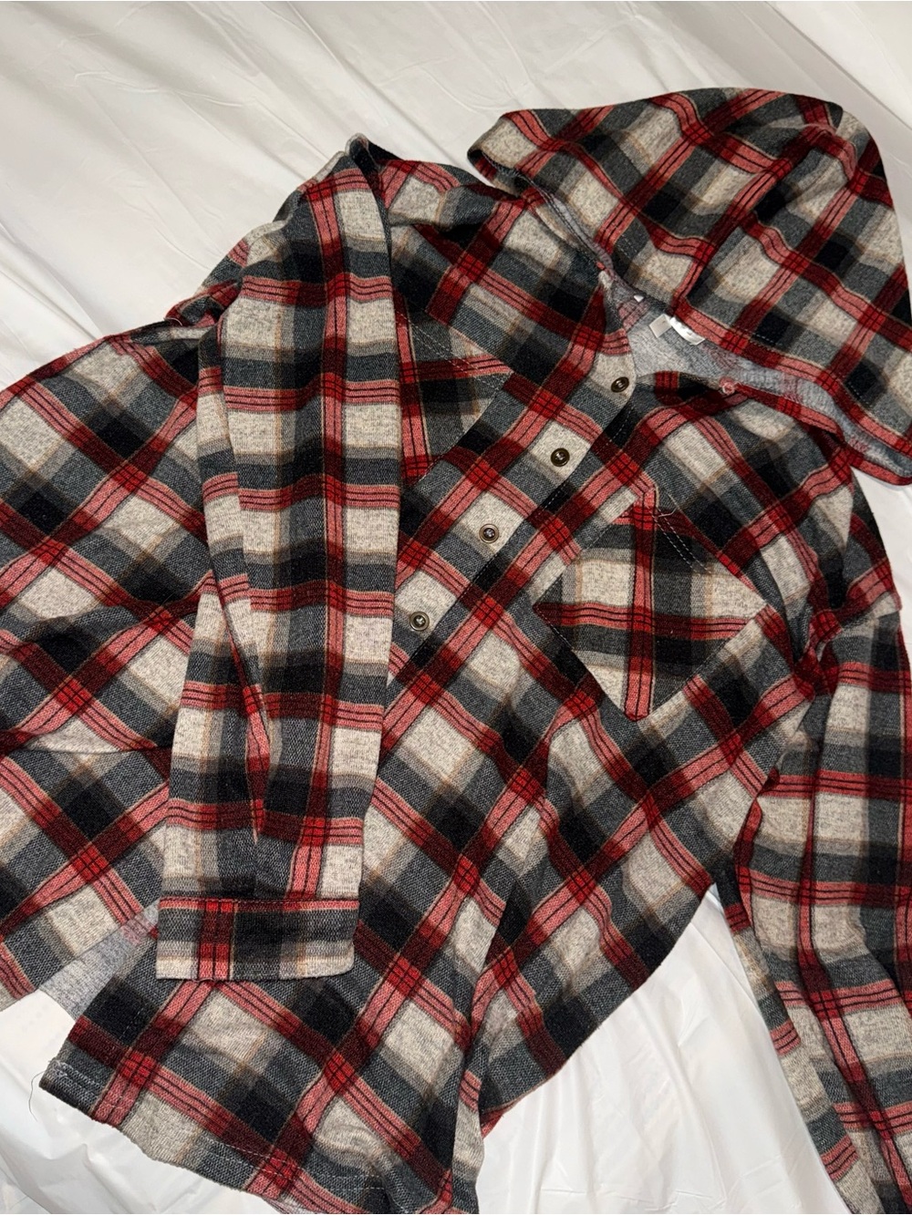 Plaid Hooded Flannel Shirt - Red Black Cream